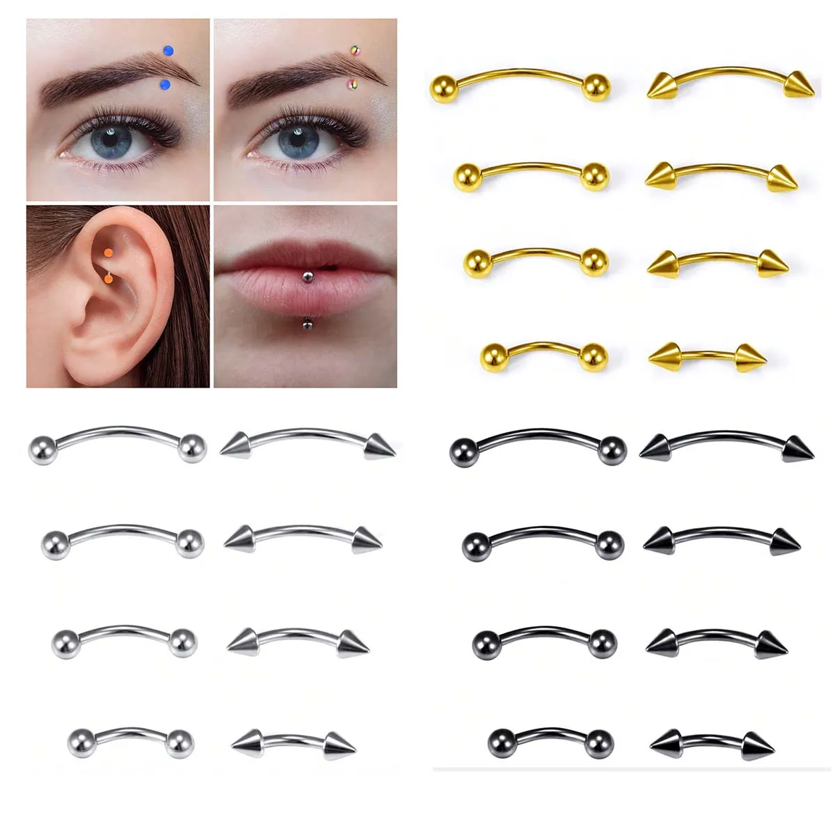 8 Teile/satz Augenbraue Piercing Schmuck Chirurgenstahl Gebogene Barbell Winzige Augenbraue Ring Vertikale Labret Lip Ohr Rook Nabel Kleine