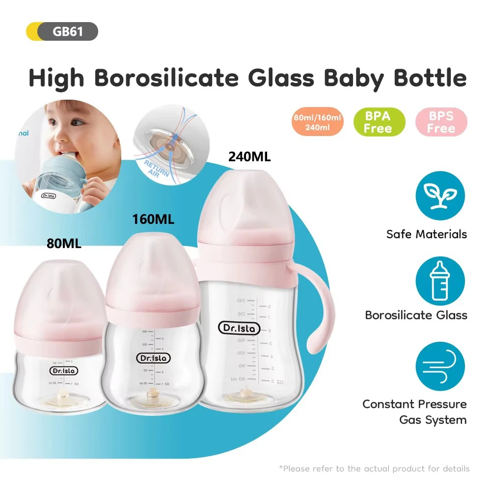 Glasflaschen zum Füttern von Neugeborenen, 80/160/240 ml, Borosilikatglas, weitmundig, gegen Blähungen, klare Skala, Babyflasche GB61 Image