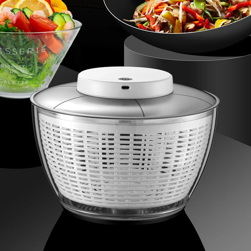 Salatschleuder, elektrisch/manuell, Gemüse-Dörrgerät, multifunktionaler Lebensmittel- und Obsttrockner, schnell trocknender Abflusskorb, Küchenzubehör Image