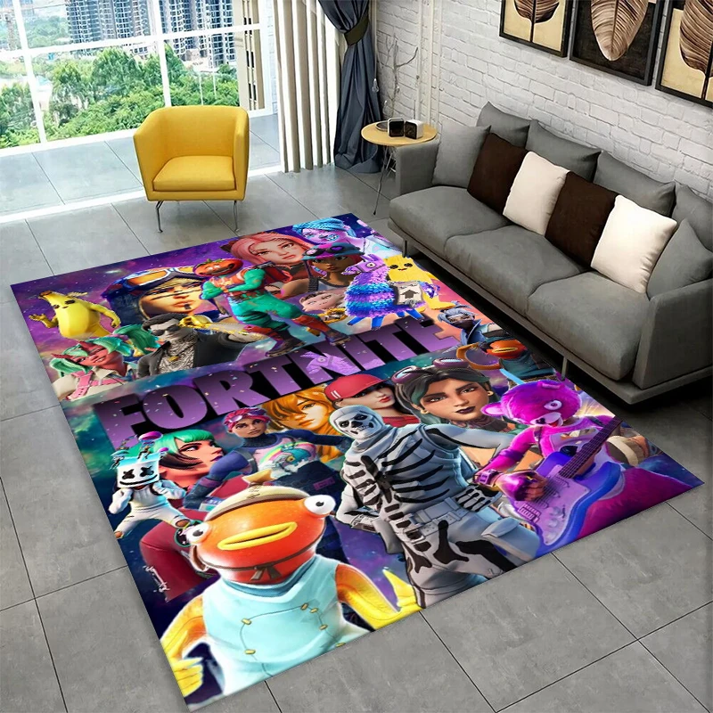 Cartoon F-Fortnite Game Gamer Teppich für Spielzimmer, Schlafzimmer, Wohnzimmer, Sofa, Heimdekoration, Kinderteppich, rutschfeste Bodenmatte