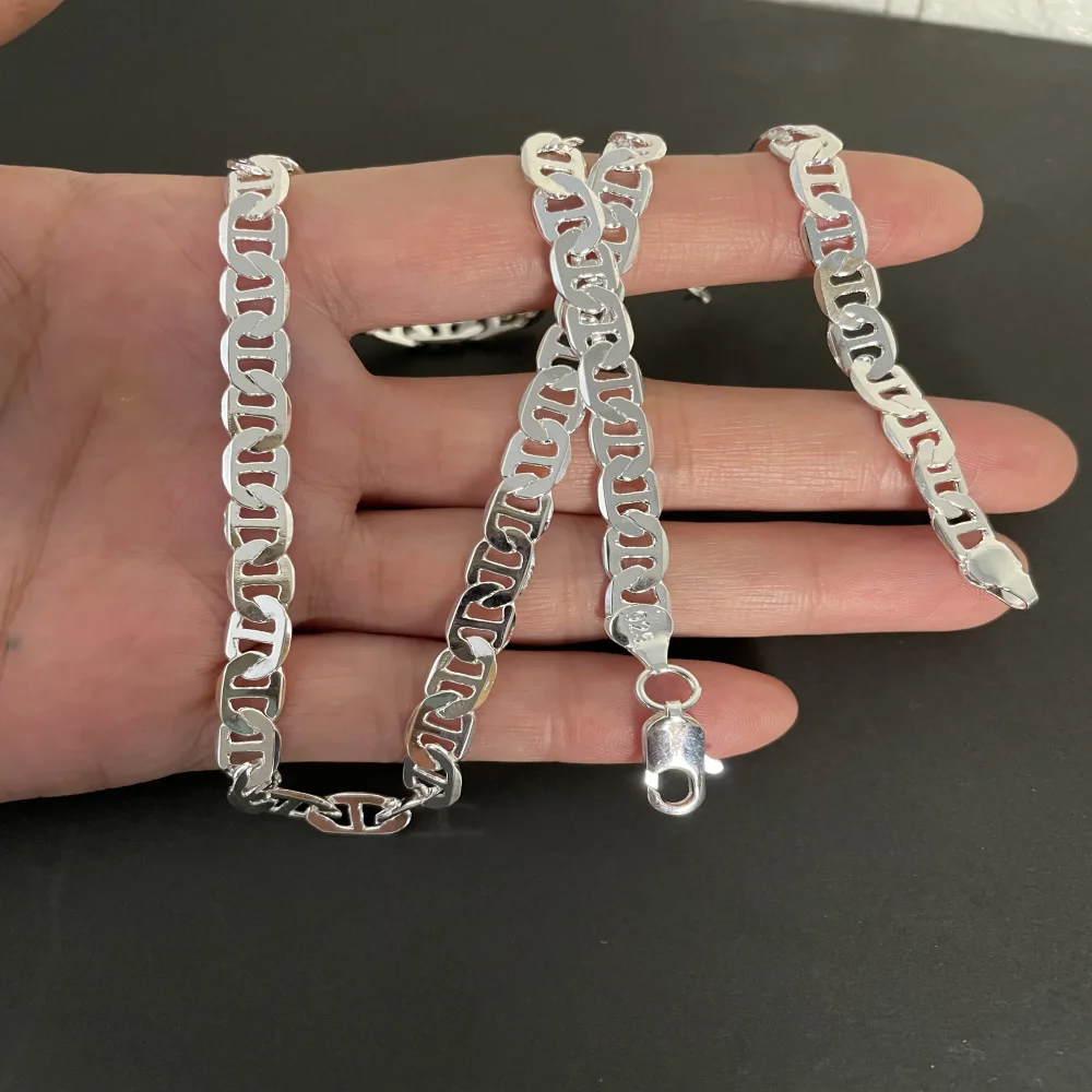 PABEYN Halskette aus 925er-Sterlingsilber, 6 mm seitliche Z-förmige Halskette, Armband, Herren- und Damenschmuck, Geschenk 45–60 cm Image