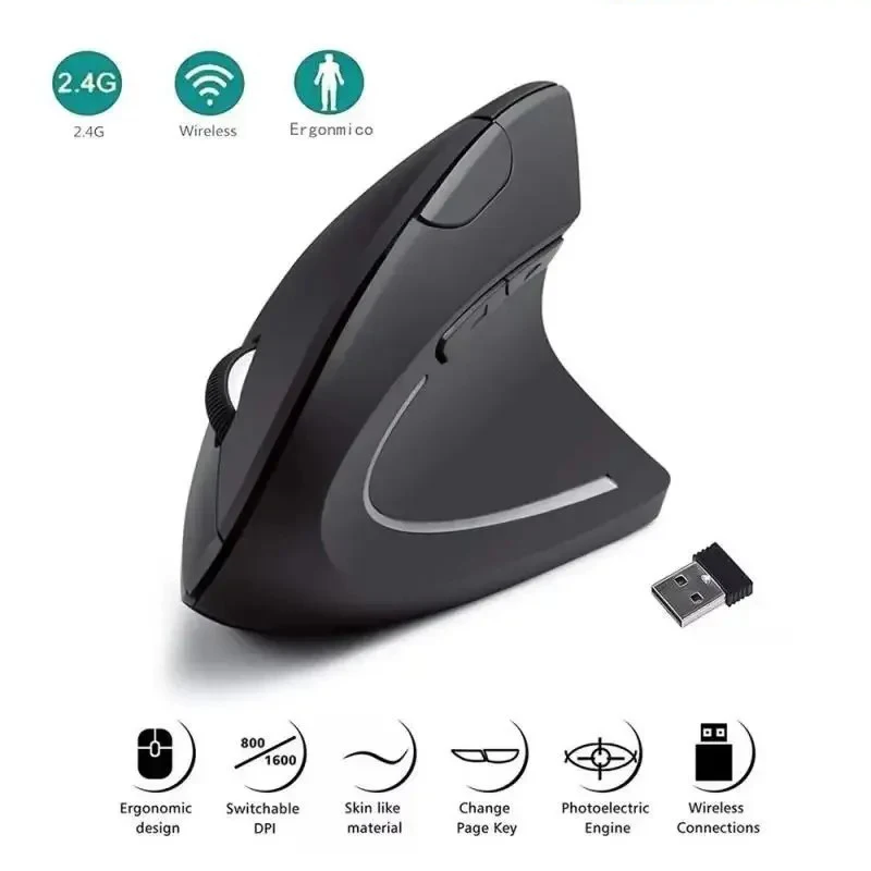 Drahtlose Bluetooth Vertikale Maus Ergonomische Gaming Maus 1600DPI 2,4G Optische Handgelenk Gesunde Maus Für Laptop PC Computer Desktop Image