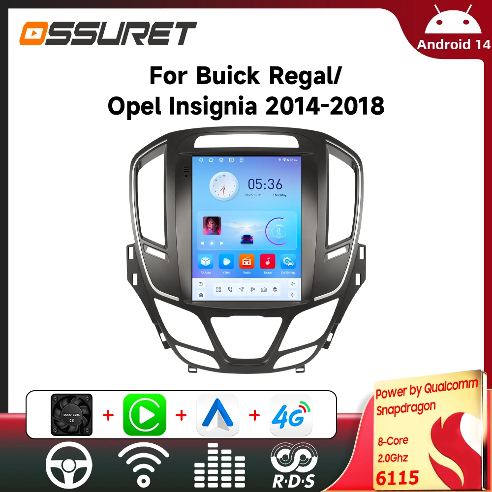 9,7-Zoll-Bildschirm Android Autoradio für Opel Insignia Buick Regal 2014-2018 Carplay Multimedia-Player GPS 2din 6115 Stereo 360-Grad-Kamera Image