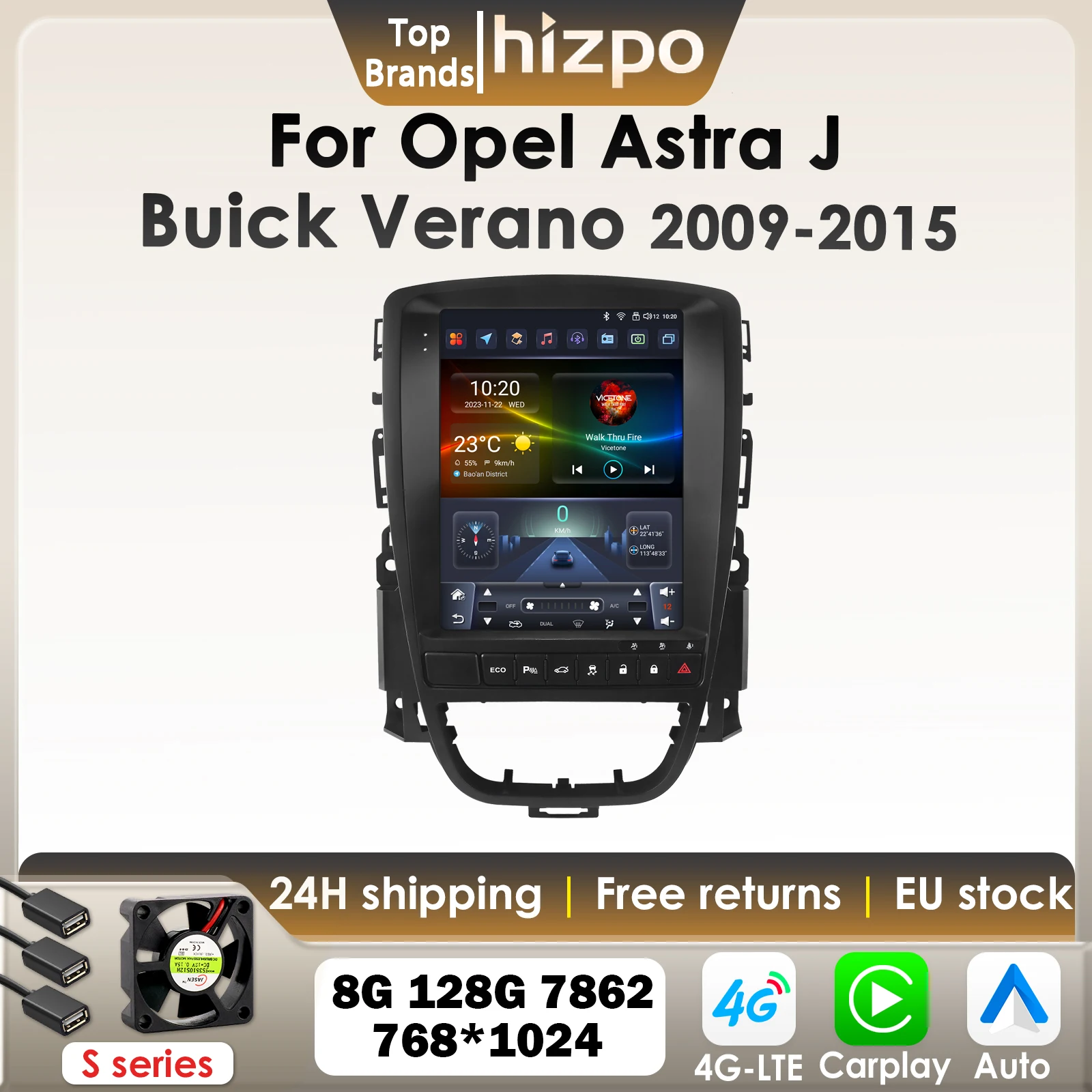 Hizpo 9,7 zoll Android 13 Auto Radio Für Opel Astra J Buick Verano 2009 - 2015 für Tesla Stil Bildschirm CarPlay GPS RDS DSP 7862 Image