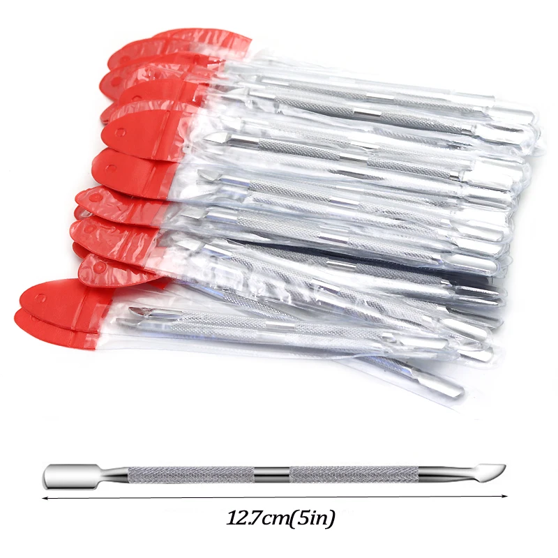 20/50 Teile/los Großhandel Edelstahl Häutchen Pusher Metall doppelseitige Abgestorbene Haut Push Nail art Saubere Werkzeuge Maniküre liefert Image