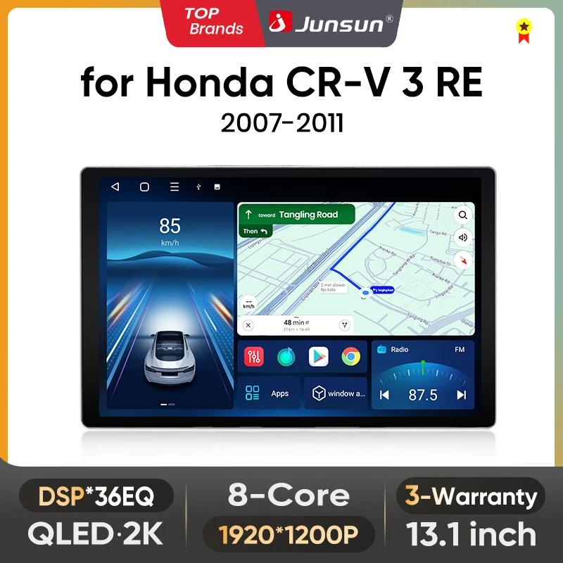 Junsun 13,1 Zoll QLED Android Wireless CarPlay Autoradio für Honda CR-V 3 RE CRV 2007-2011 Intelligente Systeme DSP SWC RDS Image