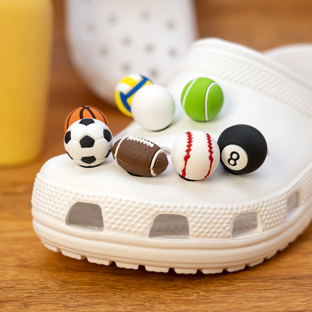 1/8 stücke 3D Schuh Charms Basketball Rugby Fußball Volleyball Tennis Sport Schuh Zubehör Turnschuhe Dekorationen Pins für Frau Männer