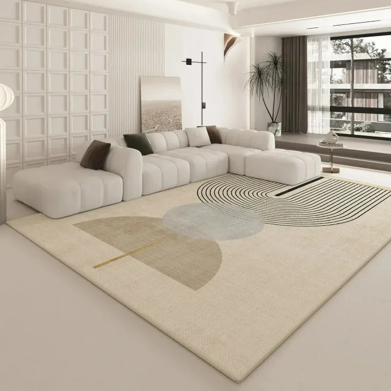 Beige geometrischer Teppich, Mattenteppich mit abstraktem Muster, moderne, minimalistische, schlanke Heimdekoration für Wohnzimmer, rutschfester Innenteppich Image