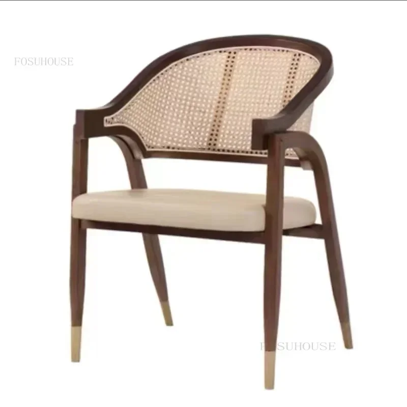 Nordic Retro Esszimmer Stühle Hause Möbel Massivholz Rattan Freizeit Stuhl Café Restaurant Sessel Designer Einzigen Sofa Stuhl F