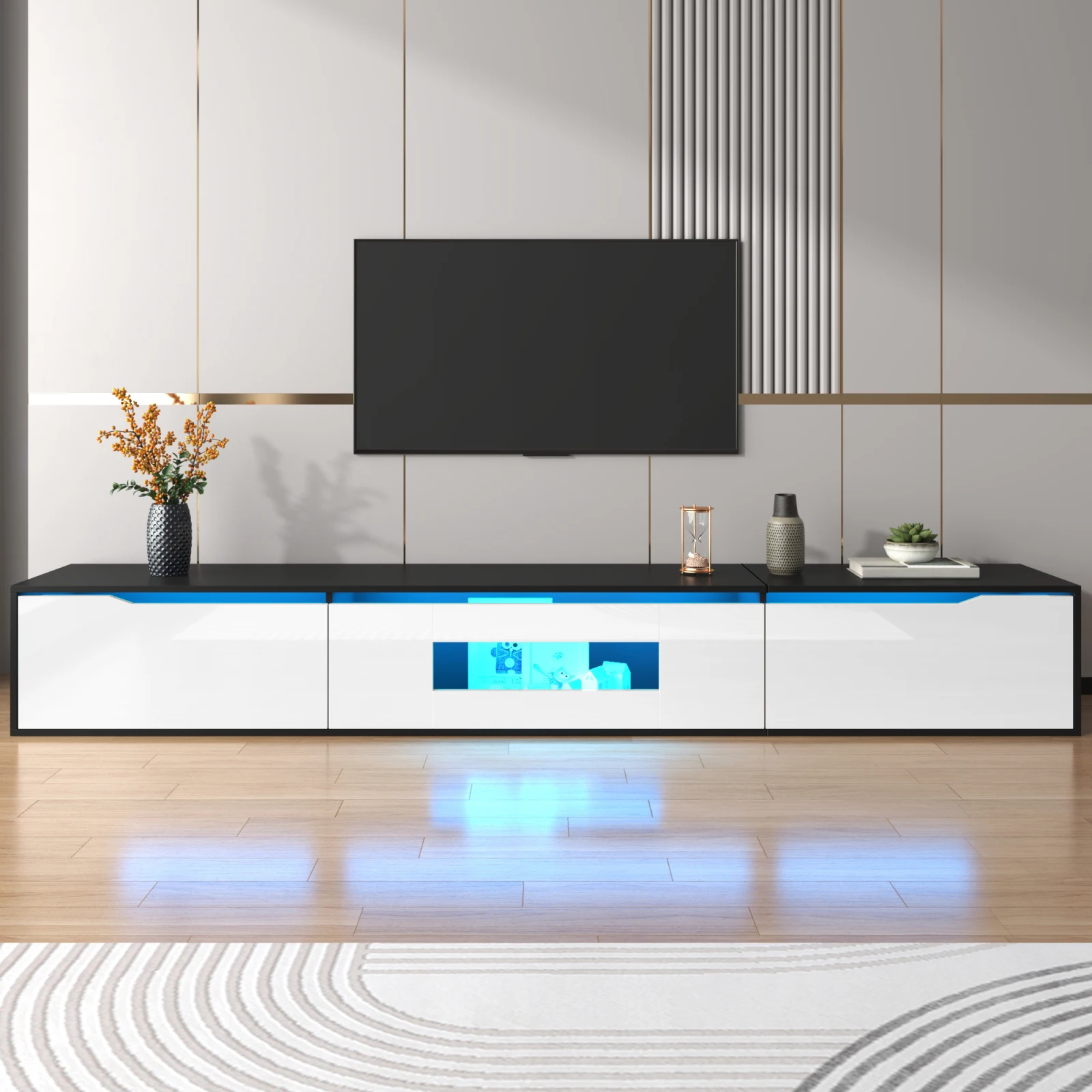 Anajqaqia 180 cm Hochglanz-TV-Schrank mit LED-Beleuchtung und USB, TV-Lowboard, TV-Schrank mit farbwechselndem Licht