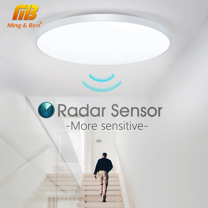 MARPOU Radarsensor-Deckenleuchte, lichtempfindlicher Bewegungssensor, automatische Erkennung, 30 Sekunden Verzögerung, 15 W, 20 W, 40 W, AC220 V, LED-Licht Image