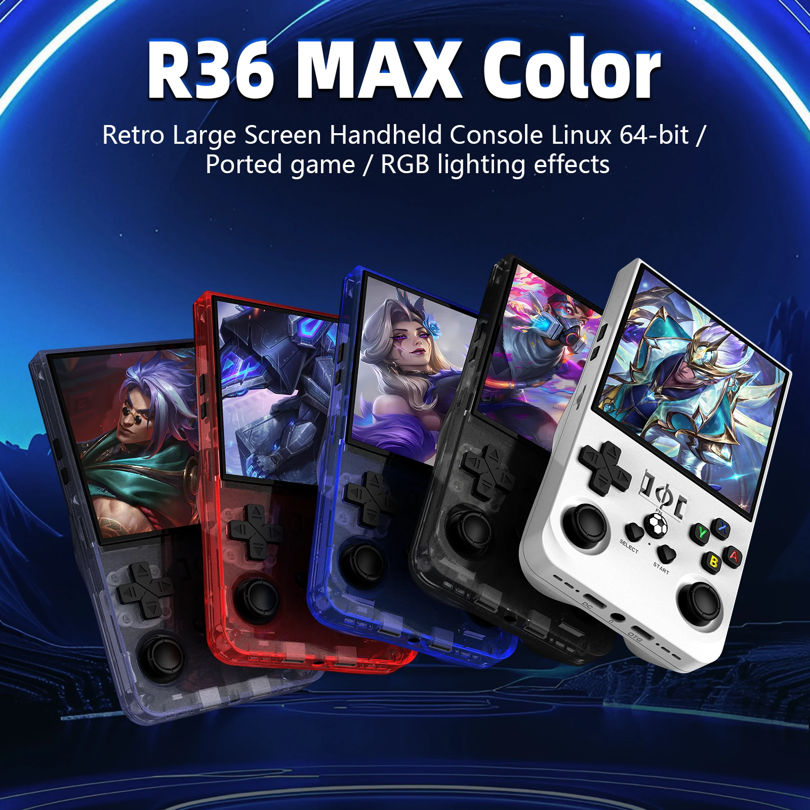 R36MAX Retro Handheld-Spielkonsole 64GB/128GB 18000+ Spiele Linux-System 4,0 Zoll IPS-Bildschirm Tragbarer Videospiel-Player Bestes Geschenk