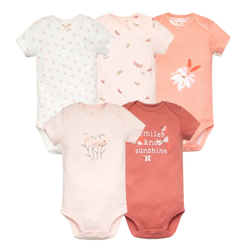 5-teiliges Set Modische Babykleidung aus Weicher Baumwolle Kurzarm Sommer Mädchen Bodysuit Neugeborenen Kleinkind Body Bebe Strampler Kleidung Image