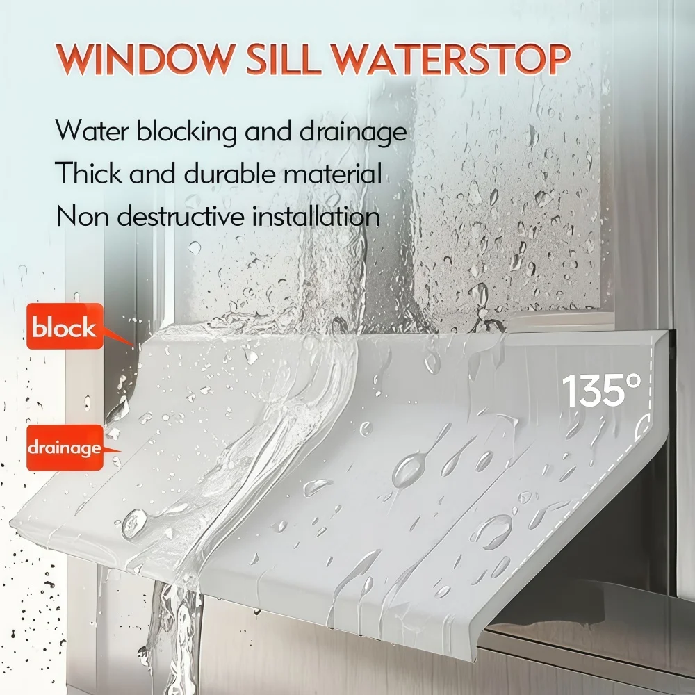 1 Stück 1m/3m x 55mm Fenster-Wasserblockierleiste Selbstklebende Balkon-Sims-Wasserabweiser Wasserdichte Winddichte Dichtungsleiste Image