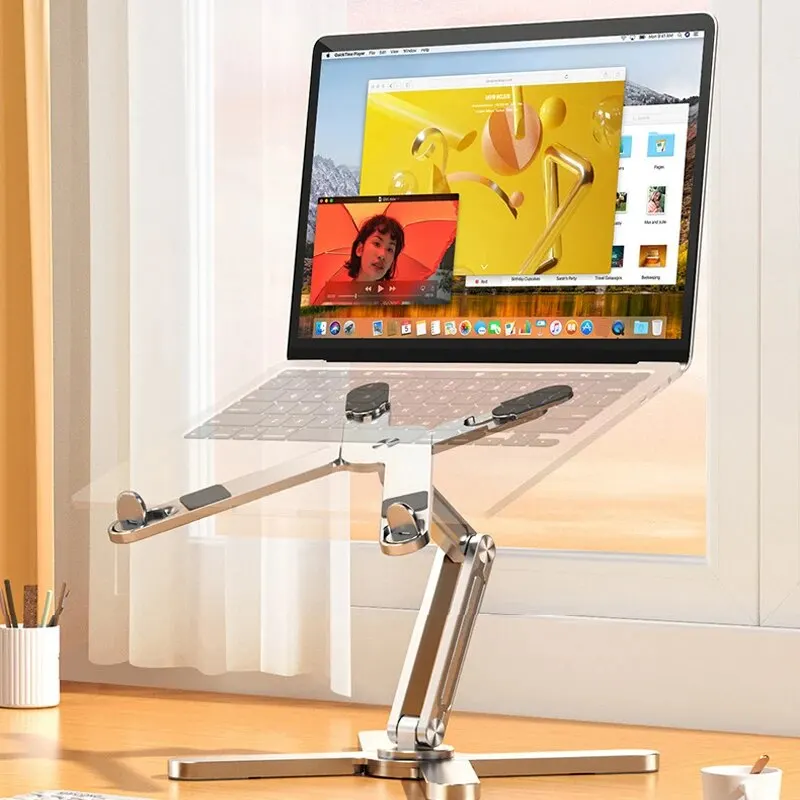 Tragbare Aluminium legierung Tablet-Halterung faltbar Teleskop-Laptop-Desktop-Ständer 360 ° Drehung Hebebühne Tisch halter Image