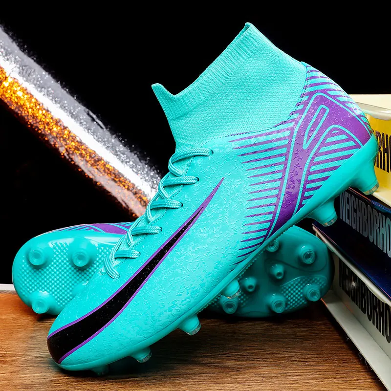 High-Top Fußballschuhe Herren Große Größe 47 Trainings-Sportschuhe AG Lange Stollen TF Gebrochene Stollen Ballschuhe Netzfutter Gummisohle