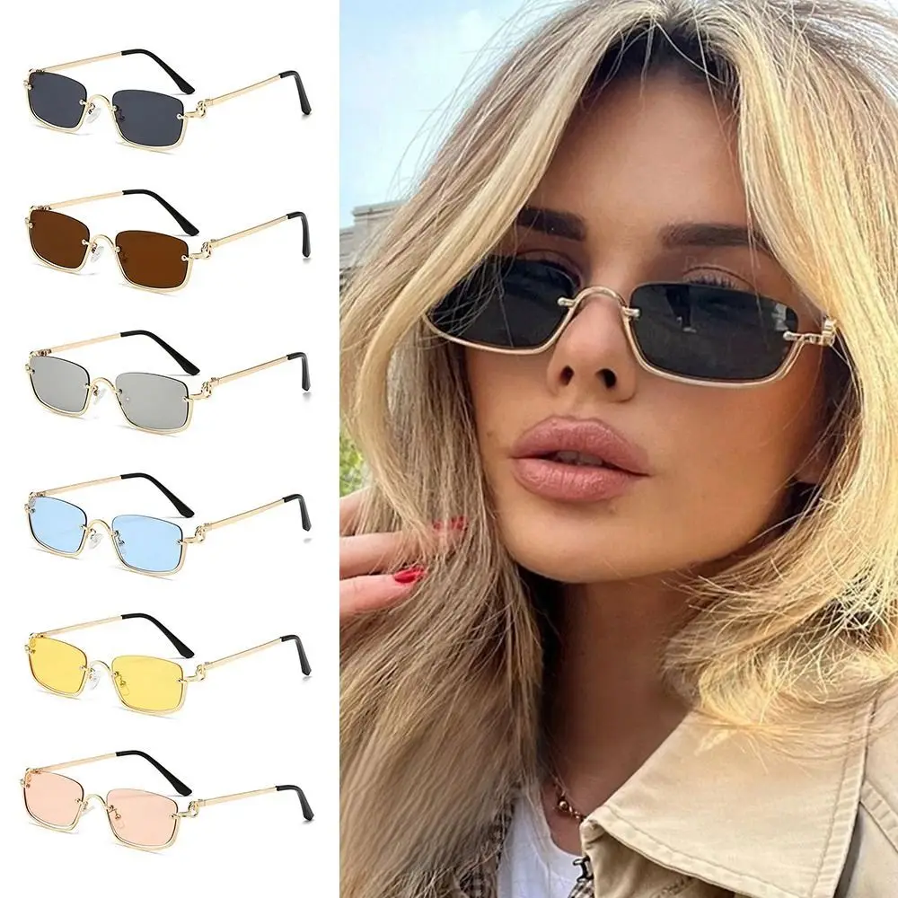 Trend ige kleine quadratische Damen Sonnenbrille Metall Halb rahmen Sonnenbrille Vintage Sonnenbrillen UV400 Brillen schmale Brillen Fahrer brille Image