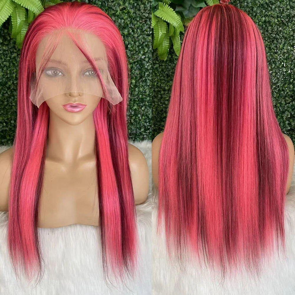 Omber Pink 13x4 Lace Front Perücken ROSA/99 Glatte Echthaar-Perücken Gerade Lace Front Perücken Modische Glatthaar-Perücke HairUGo Image