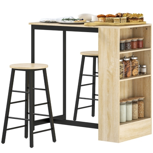 Set Composto Da Tavolo Da Bar E Sgabelli, 3 Pezzi. Set Da Bar Con Tavolo Da Cucina, Vano Contenitore, 2 Sgabelli, Poggiapiedi, In Stile Moderno, Set Da Pranzo Salvaspazio Per Sala Da Pranzo, Cucina, A