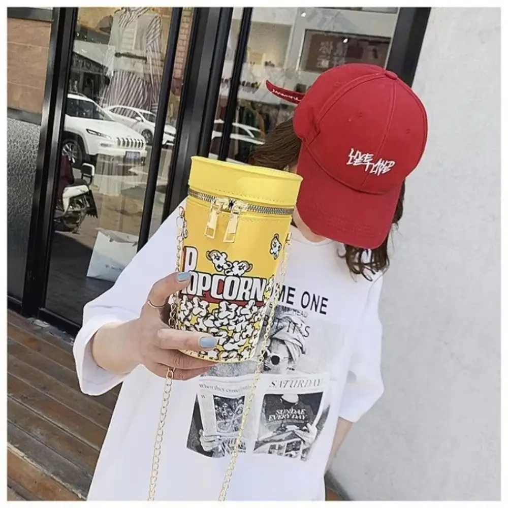 Nouveau sac seau Design pop-corn en PU chaîne cylindre créatif sac à main mode sac à bandoulière à la mode