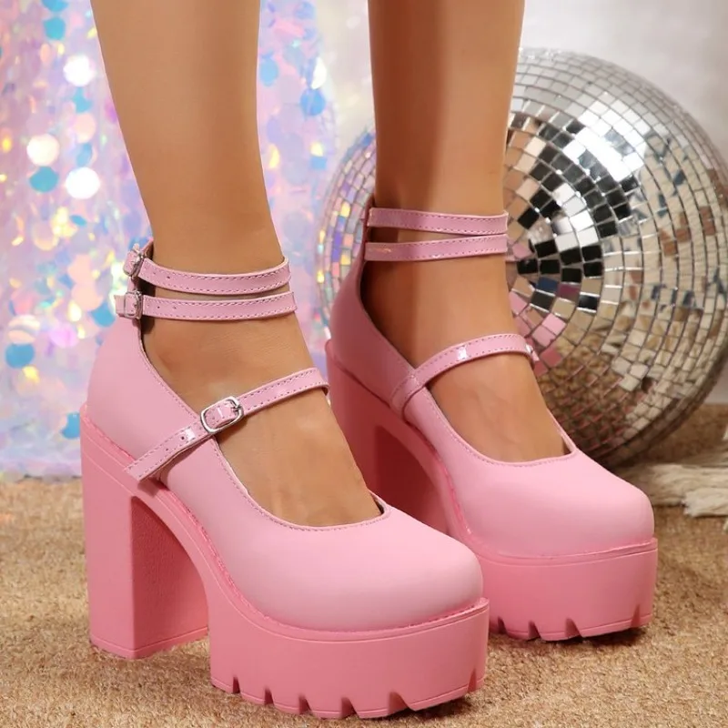 Neue Damen-Pumps Mary Jane High Heels Plateau Gothic Creepers Party Rosa Sandalen Vintage Mädchen High Heel Plateau Lolita Schuhe Image