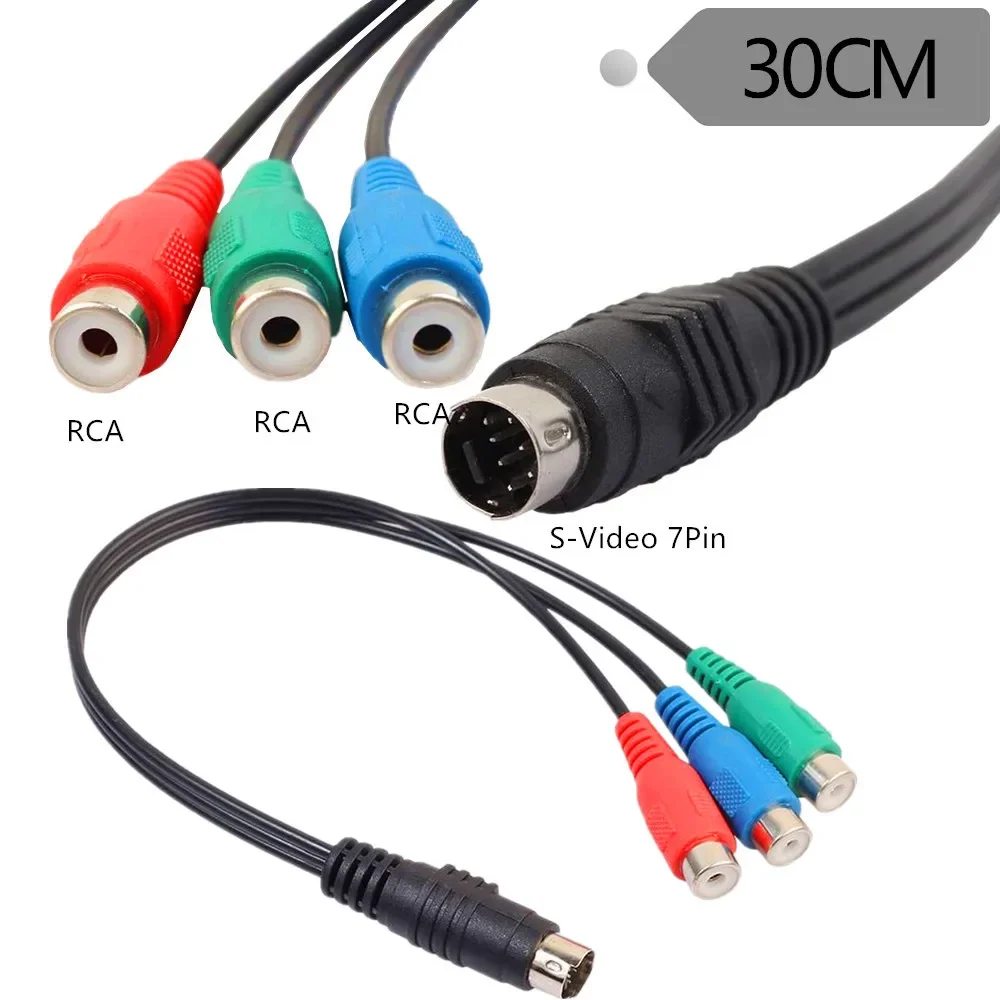 S-Video 7-Pin 7-Pin-Stecker auf 3-RCA-Stecker RGB-Komponentenkabeladapter, 0,3 m Image