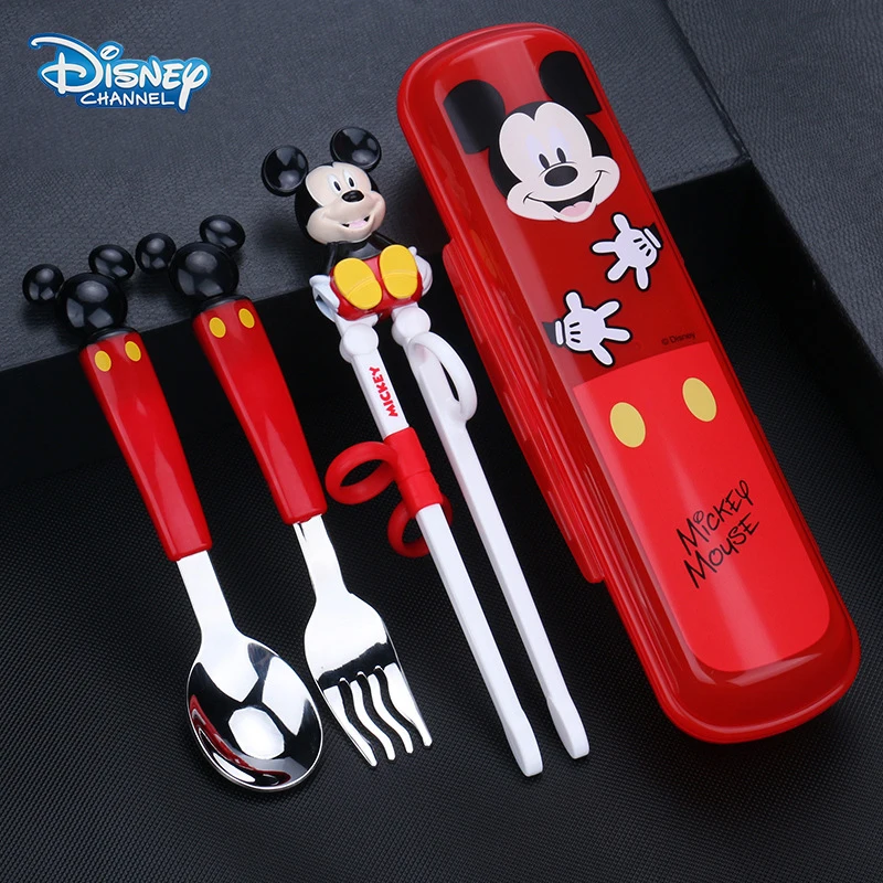Disney Mickey Minnie Maus Kinder Training Essstäbchen Baby Lern praxis Essstäbchen Baby Hilfs löffel Gabel Besteck Set Image