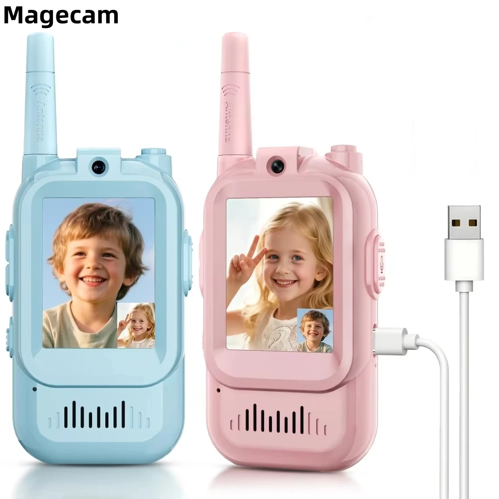 Magecam Video-Walkie-Talkies für Kinder, 2 Stück, wiederaufladbar, 2 Zoll hochauflösender Bildschirm, Sprachwechsler für Kinder, Geschenk, Jungen und Mädchen