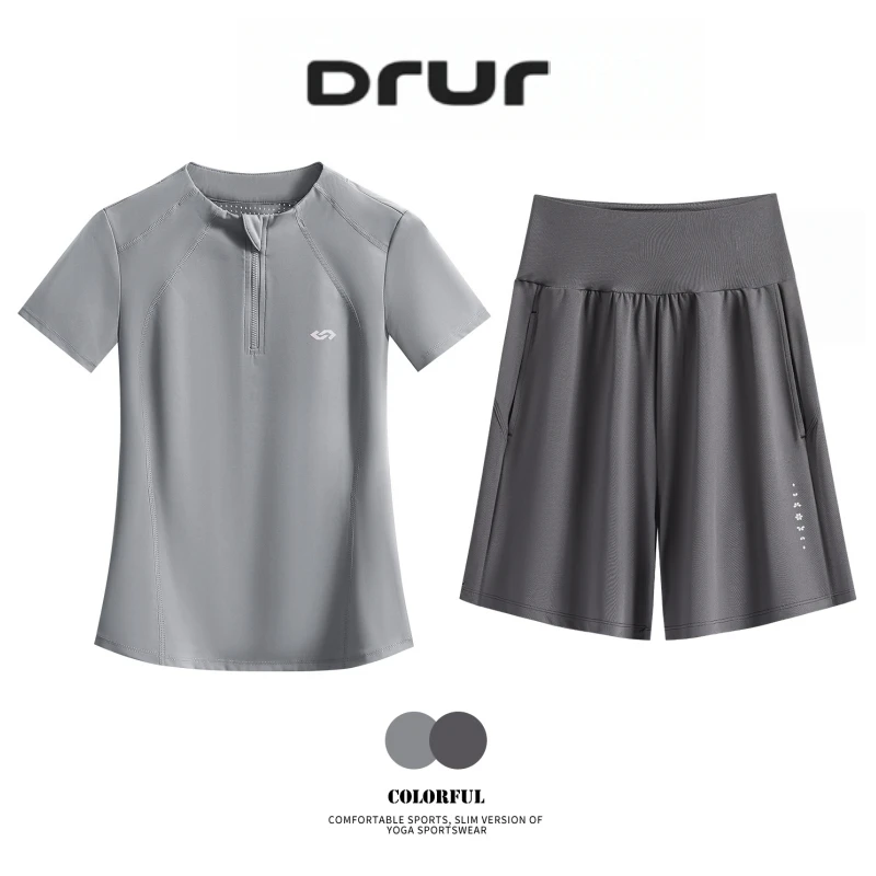 DRUR – tenues de yoga d'été 2 pièces pour femmes, ensembles de survêtements avec t-shirt et short de sport amples, vêtements de sport respirants pour la course à pied et la salle de sport
