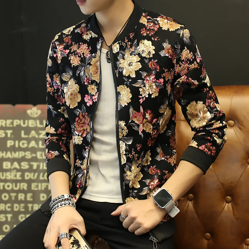 Plus Größe 5XL 6XL Männer Floral Gedruckt Jacke Vintage Slim Fit Jacquard Bomber Jacke Mantel Herren Hohe Qualität Casual Bomber mantel