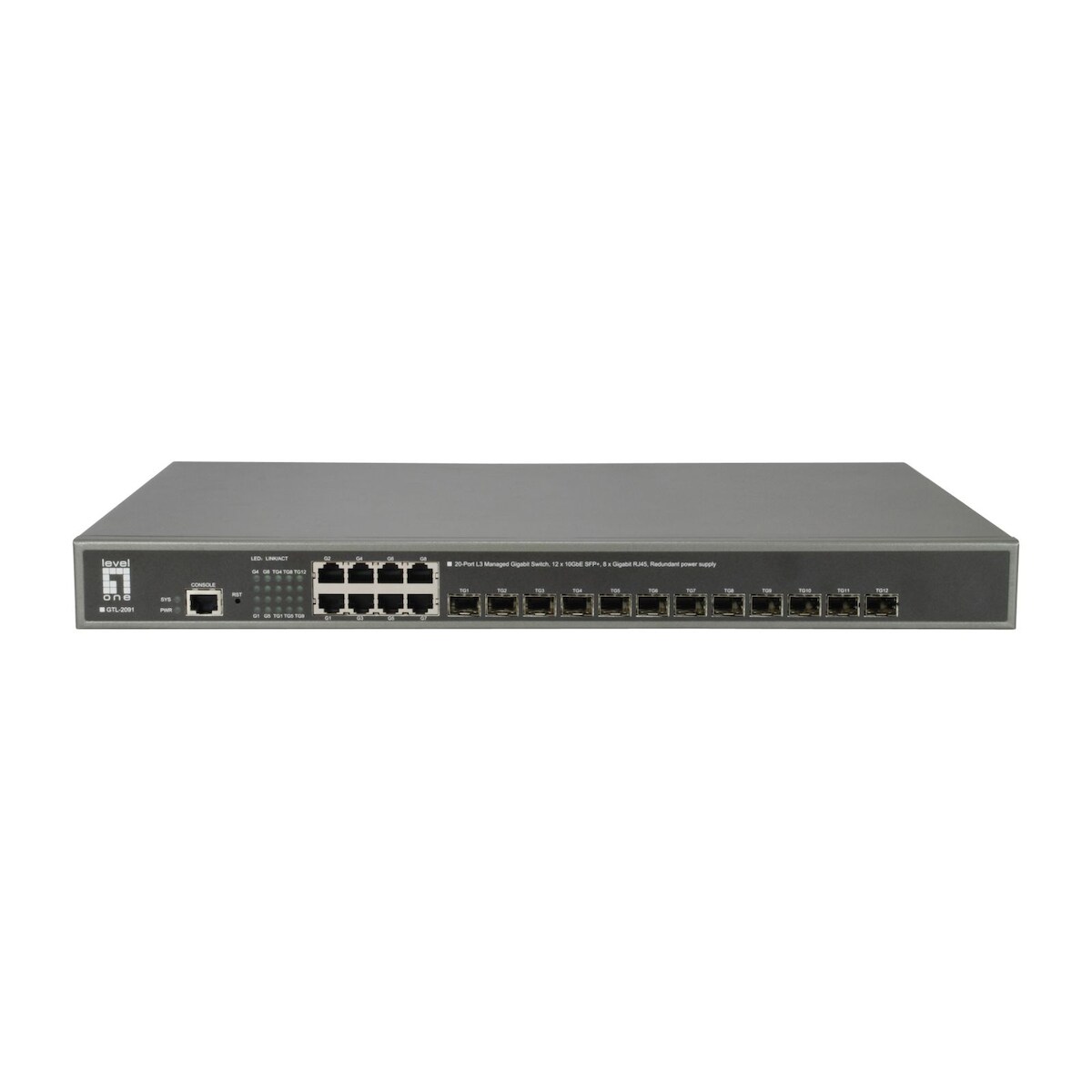 LEVELONE GTL-2091 - Switch - L3 - managed - 12 x 10 Gigabit SFP+ + 8 x 10/100/1000 Image