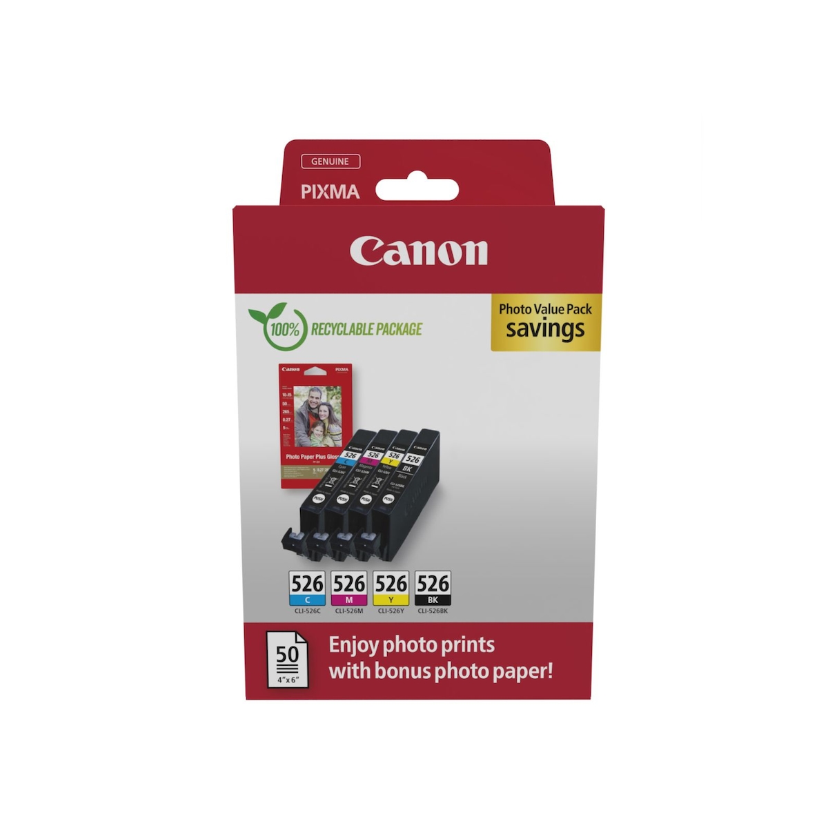 Canon Tinte Photo Value Pack CLI-526 inkl. 50 Blatt 10x15 Fotopapier Image