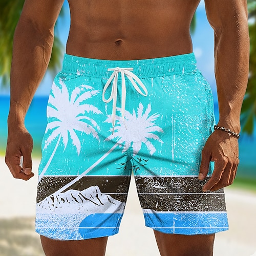 Herren Kokospalme Tropische Pflanzen Badehosen Badeanzüge Badeshorts Boardshorts Mittlere Taille Hawaiianisch Täglich Strandurlaub Seitentaschen Netzfutter Elastischer Kordelzug in der Taille Designer Image