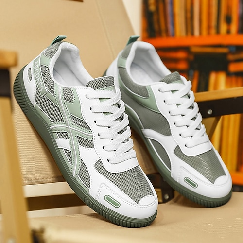 Weiße, orange und gelbe Herren-Sneaker, leichte und bequeme Schnürschuhe, trendige Low-Top-Schuhe für Alltag, Reisen, Wochenendausflüge und Streetstyle Image