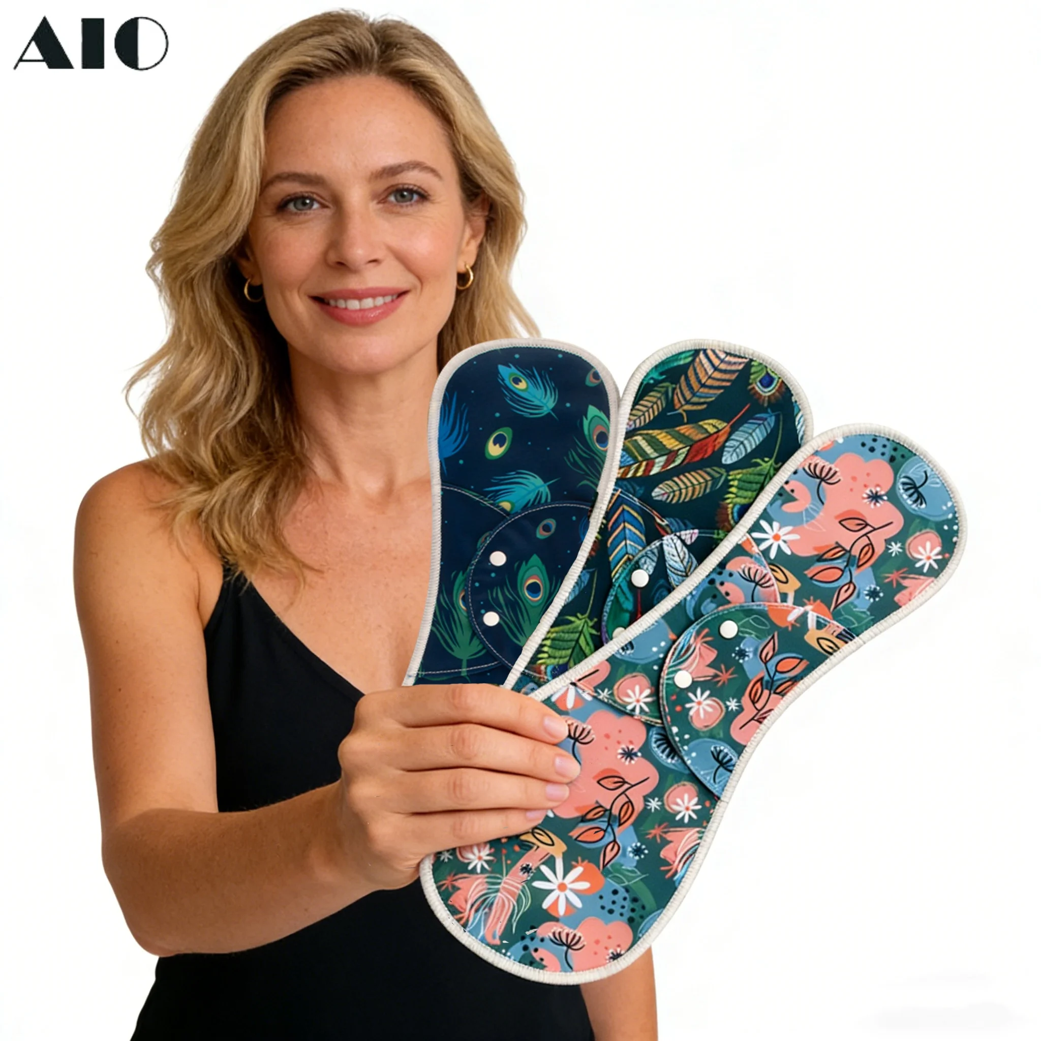 AIO atmungsaktive Stoffeinlagen, weiche, waschbare Damen-Slipeinlagen, Damenbinden, Tägliche wiederverwendbare Menstruationshygiene-Einlagen, 2 Stück Image