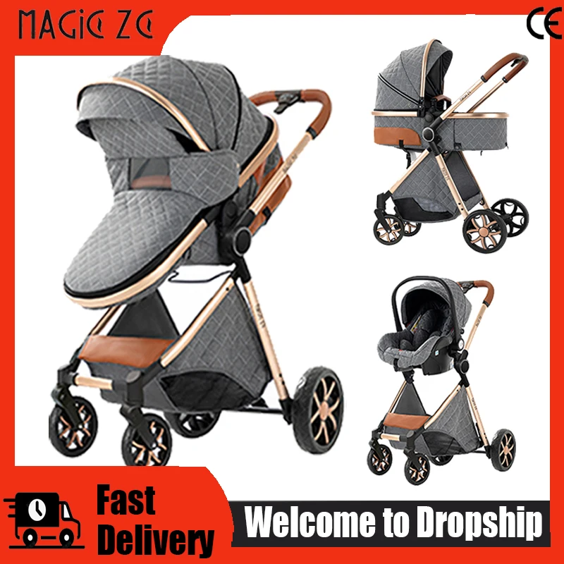 Kompakter 3-in-1 Kinderwagen Tragbarer Neugeborenen-Kinderwagen mit Autositz Hochansicht-Kinderwagen Reisesystem Buggy Faltbarer Babywagen Image