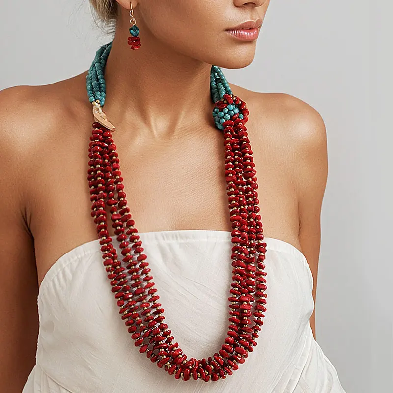 Mehrlagige Acrylperlen-Halskette mit kontrastierenden Farben, handgefertigt für Damen, Hochzeit, Party, Schmuck. Image