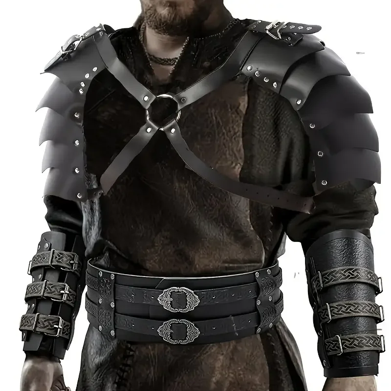 Mittelalterlicher breiter Bund aus Leder, mutiger Ritter, Rollenspiel, Wikinger-Armband, Halloween-Coplay-Schulterrüstung, Zubehör-Set Image