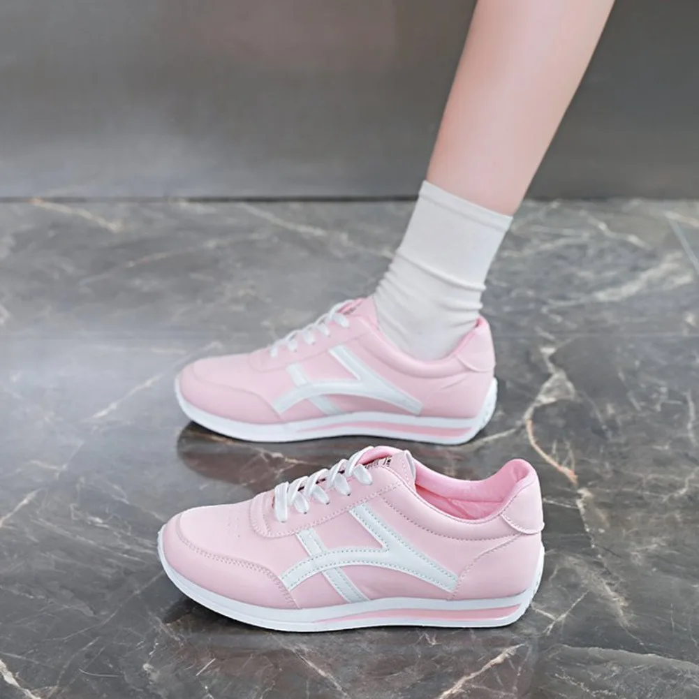 Große Größen Damen Weiße Schuhe Mode Frühling/Herbst Runde Zehenkappe Schnürung Leder Freizeit Sportschuhe für Frauen