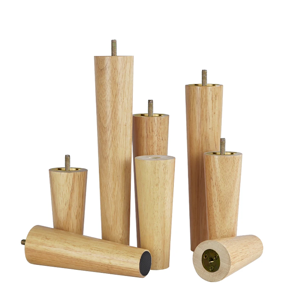 4 Stück M6/M8/M10 Schraube Eiche Möbelbeine Europäische Stile Konisches Gummiholz Sofabein Holz für Tisch Schrank Möbel Erhöhte Füße Image
