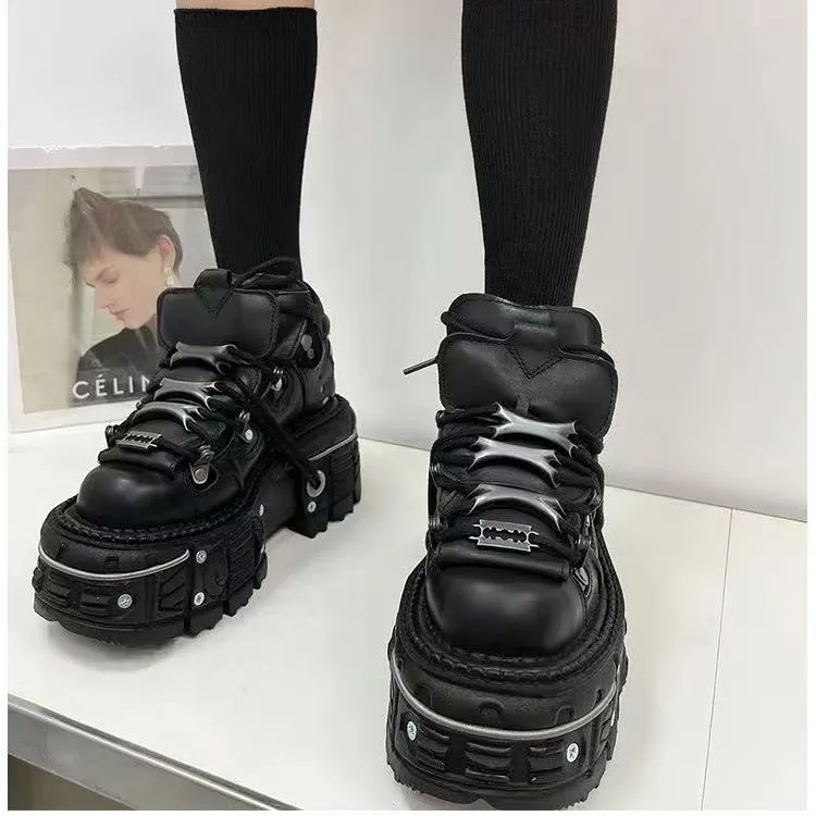 Gothic-Knöchelstiefel, dekorative Plateau-Sportschuhe aus Metall mit dicken Sohlen, neue Herren- und Damenschuhe im Punk-Stil, Schnürschuhe