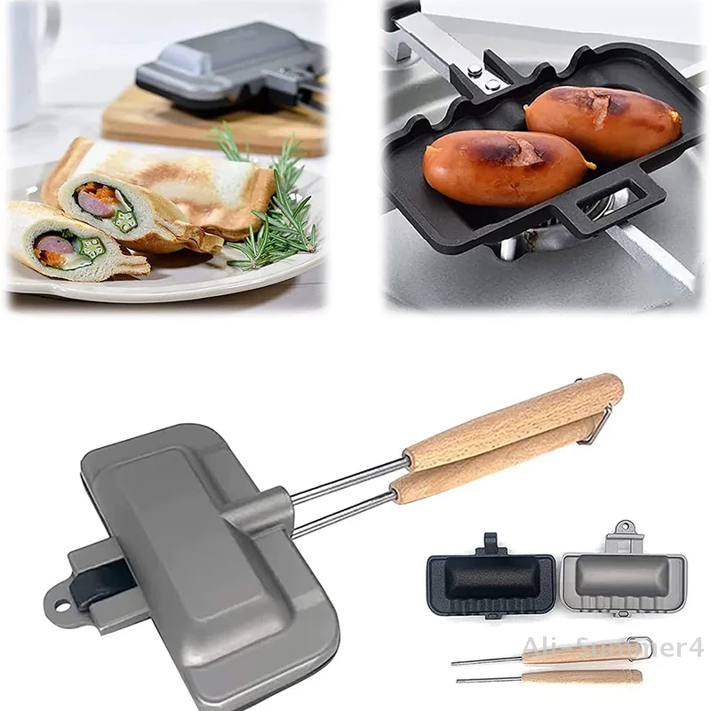 1Pc Doppelseitige Sandwich Pfanne Nicht-Stick Tragbare Faltbare Grill Braten Pan Für Brot Toast Frühstück Maschine Pfannkuchen Maker Image
