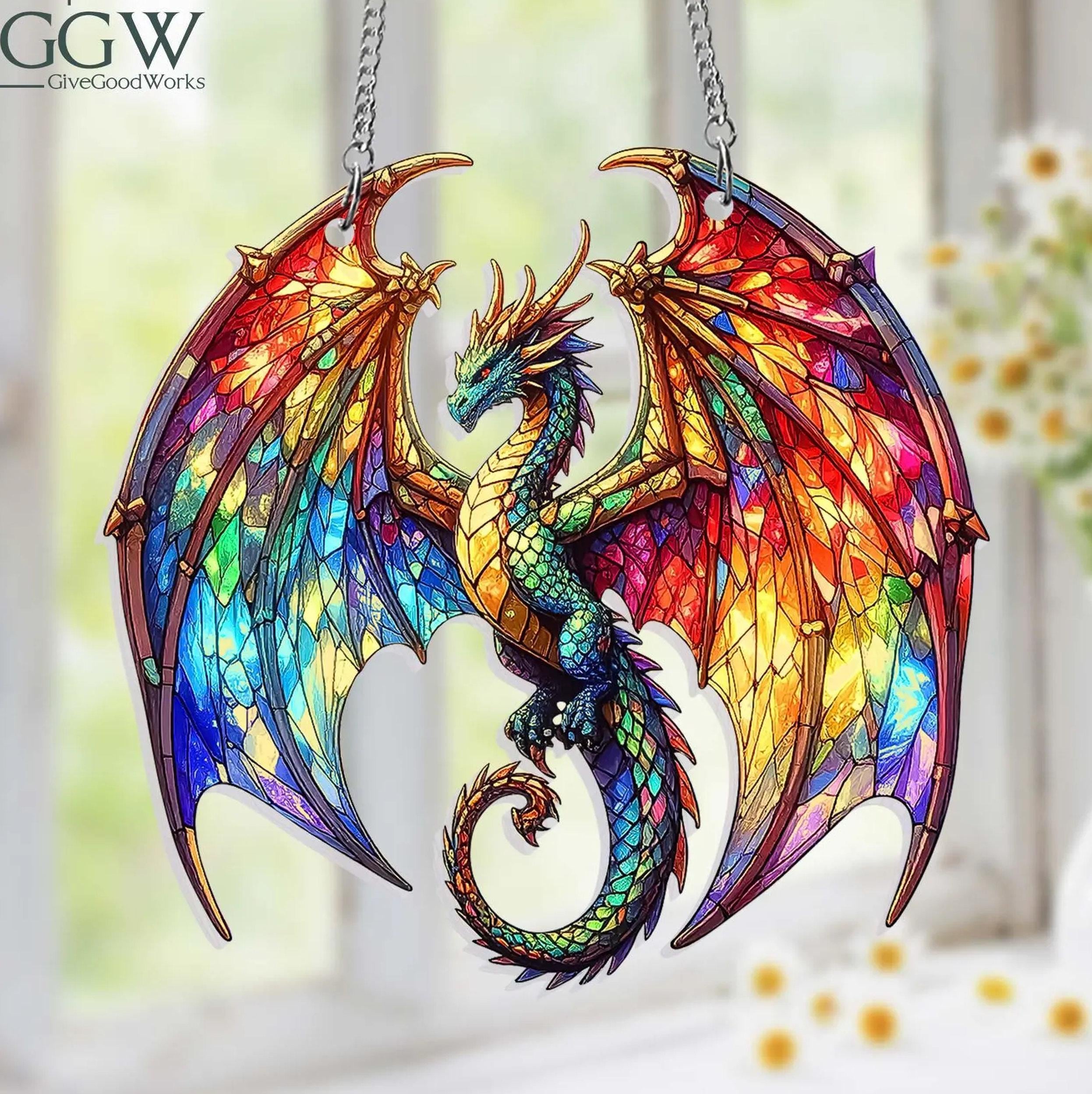 Acchiappasole a forma di drago in acrilico, decorazione fantasy da appendere alla finestra con drago, regalo per amanti dei draghi, decorazione mistic