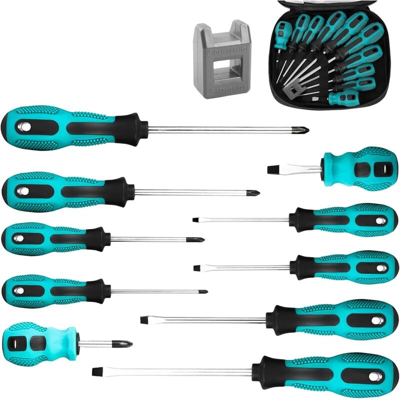 Set Di 10 Cacciaviti Magnetici, Set Di Cacciaviti In Acciaio Al Cromo Vanadio, Set Di Cacciaviti Completo Con Cacciavite Magnetico, 5 Misure Di Cacciaviti A Taglio E A Croce (10)