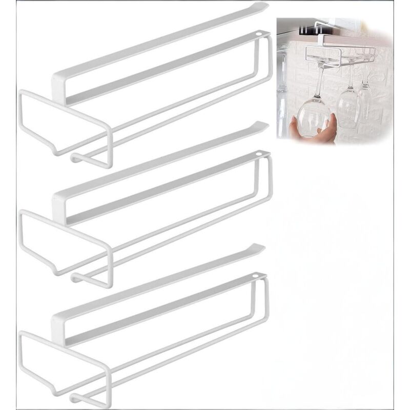 Set Di 3 Portabicchieri Da Vino, Portabicchieri, Portabicchieri Da Vino, Portabicchieri In Metallo, Portabicchieri Sottopensile, Per Cucina, Bar, Ristorante, Bianco
