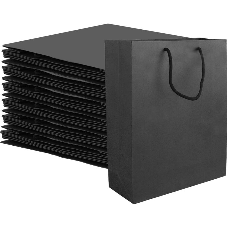 20 Pezzi Sacchetti Regalo Neri Con Manico, Sacchetto Regalo Nero 28 X 10 X 33 Cm/250 G, Sacchetto Regalo Nero, Manico Per Sacchetto Kraft Per Natale, Compleanno, Matrimonio, Festa Dello Shopping