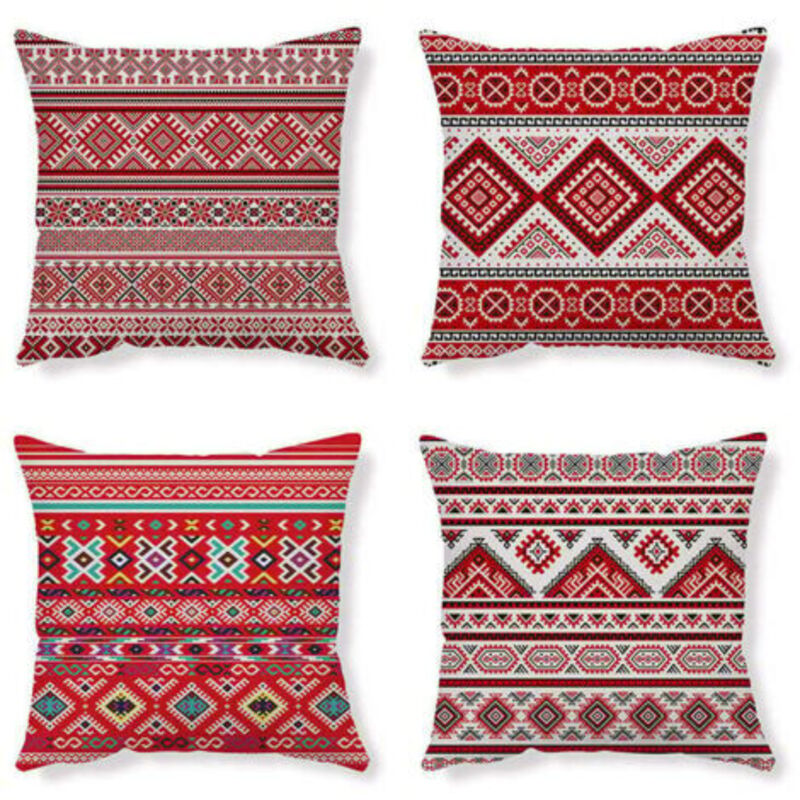 Federe Per Cuscini, Fodera Per Cuscini, Cuscini Etnici, Fodera Per Cuscini Rossa, Fodera Per Cuscini Astratta, Fodera Per Cuscini Di Lino, Cuscino Geometrico, Fodera Per Cuscini 45 X 45 Cm, Set Di 4 P