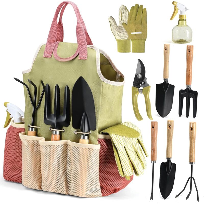 Set Di Attrezzi Da Giardinaggio Da 9 Pezzi - Include Un Set Completo Di Robusti Attrezzi Da Giardinaggio E Un'elegante Borsa Da Trasporto - Questo Set Da Giardinaggio Resistente È Il Regalo Ideale Per