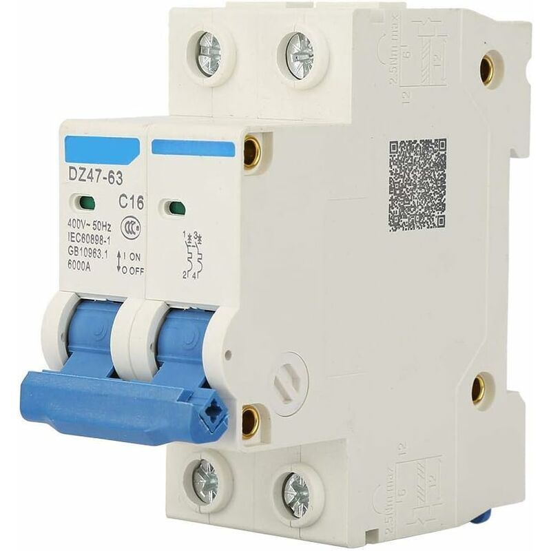 Interruttore Automatico, Interruttore Automatico Miniaturizzato Dz47-63 Interruttore Automatico Miniaturizzato 2p Ca 400 V 6 A Interruttore Automatico Ca 20.000 (16 A)