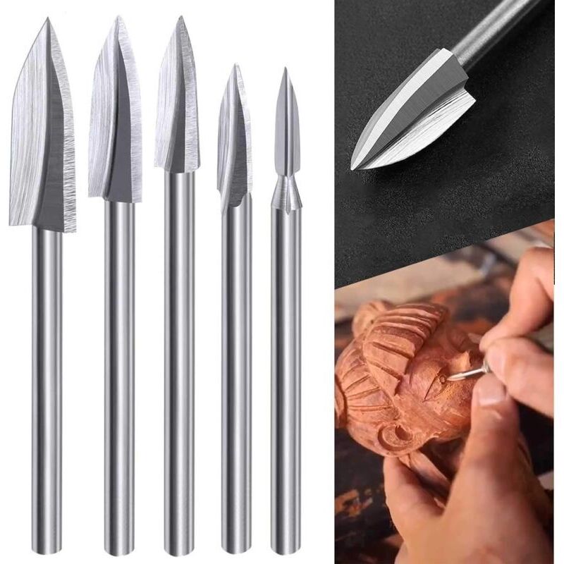 Set Di Punte Per Intaglio Del Legno Per Utensili Rotanti, 5 Pezzi Di Punte Per Intaglio Del Legno Con Gambo Da 1/8 Di Pollice Per Fai Da Te, Lavorazione Del Legno, Incisione, Intaglio, Foratura E Levi